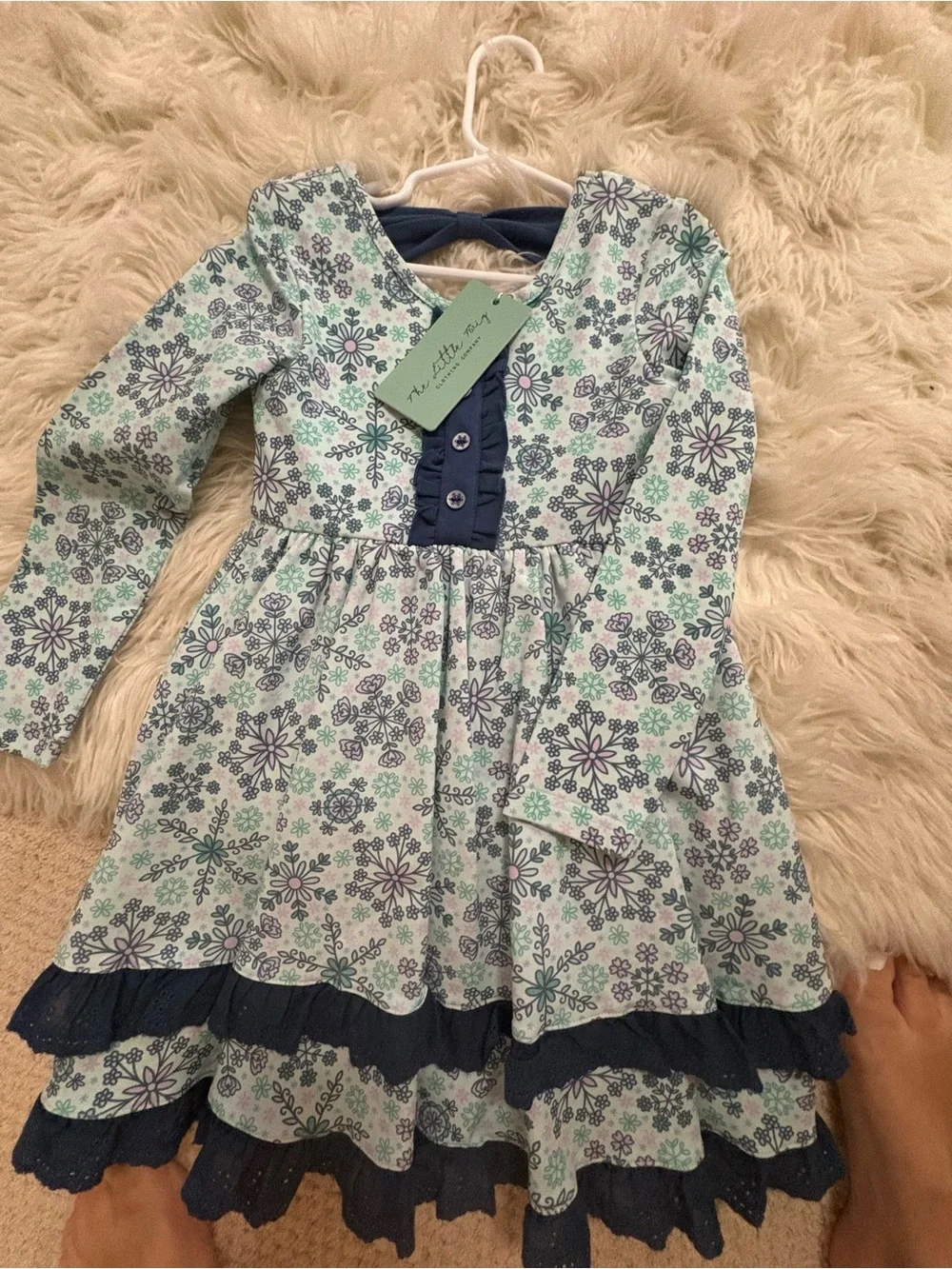 Girls Snowflake Navy and Light Floral Ruffle Tunic with Navy Leggings